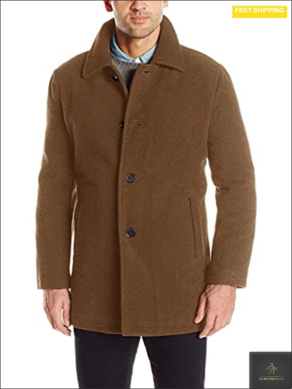 Men's Wool Plush Insulated Overcoat with Faux Leather Trim